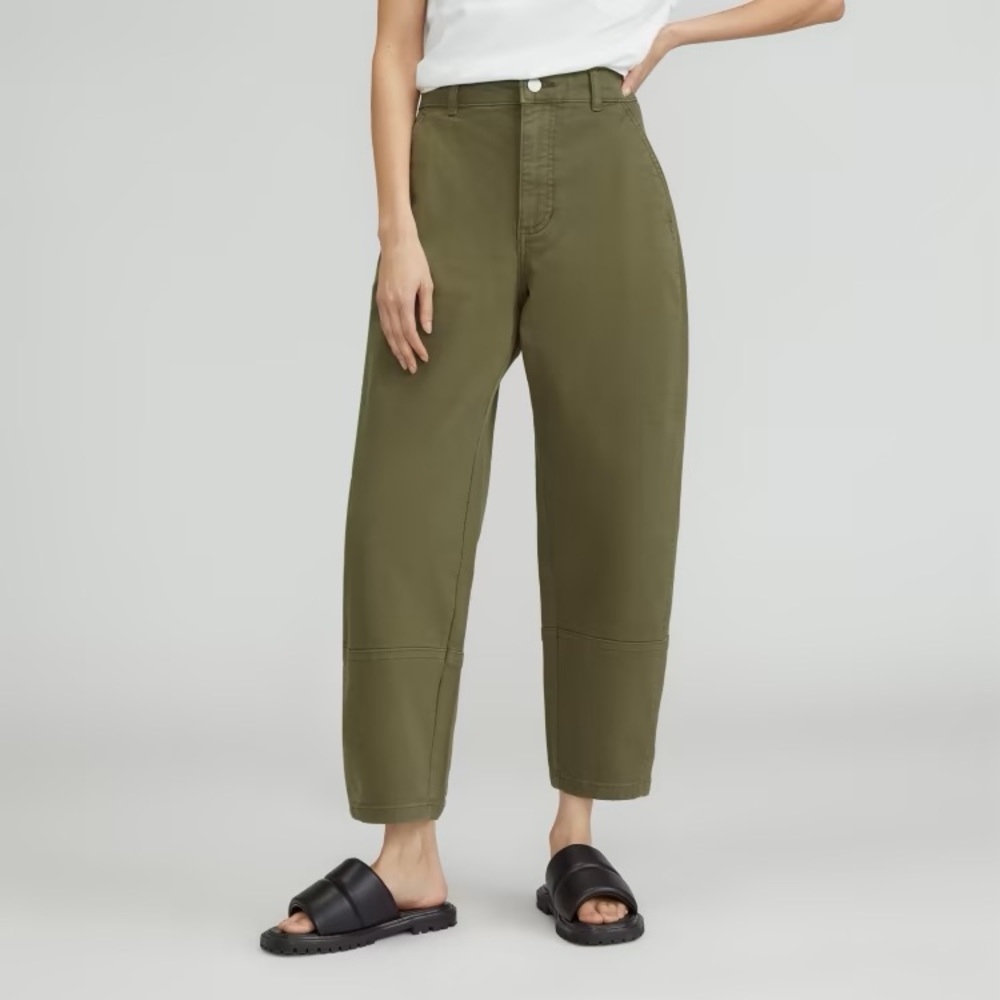 olive green utility barrel pant size 4 everlane